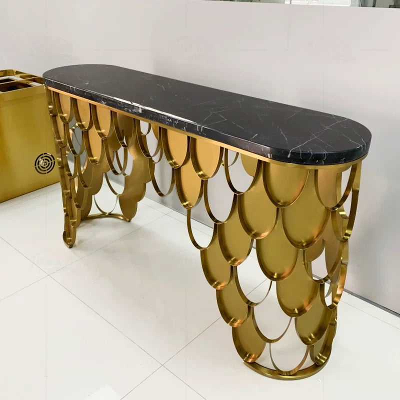 Elegant And Modern Marble Console Luxurious Golden Stainless Steel Side Table Villa Furniture