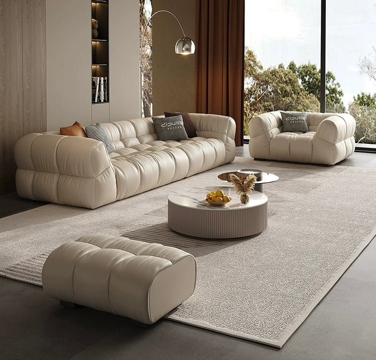 Super comfortable marshmallow sofa premium Italian grain leather luxury home