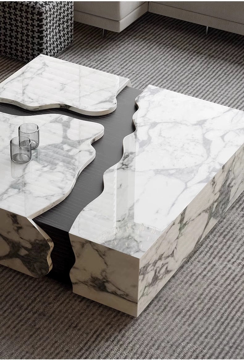 NEW 2024 trend natural marble wood coffee table luxurious living room furniture creative design