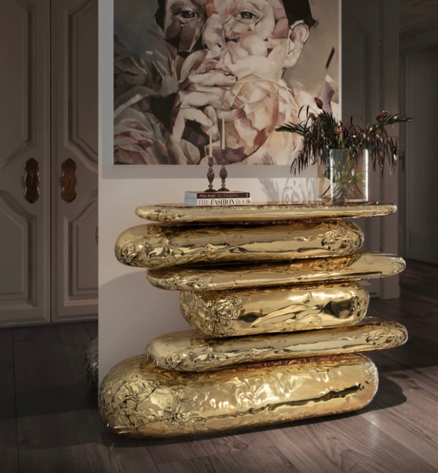 Irregular Shape Console Unique And Luxurious Design Brass Coated Artwork Furniture