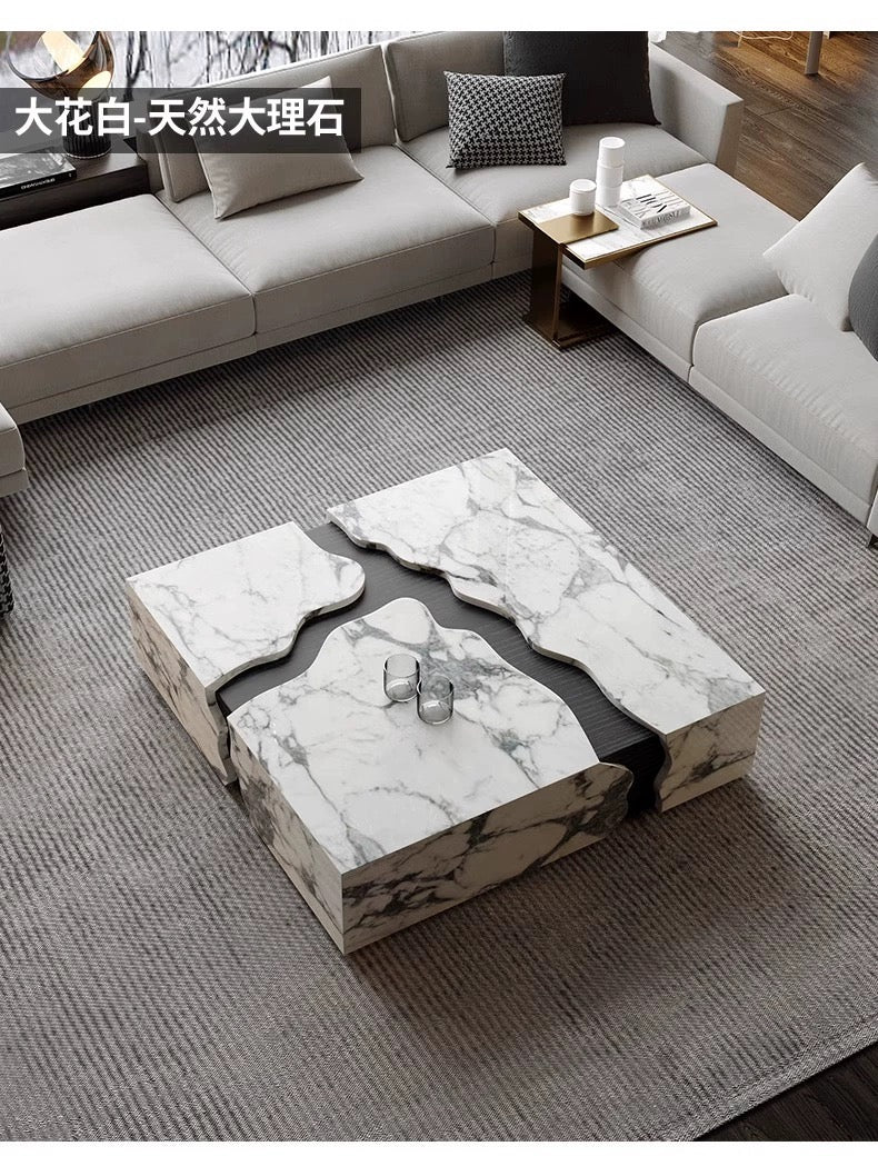 NEW 2024 trend natural marble wood coffee table luxurious living room furniture creative design