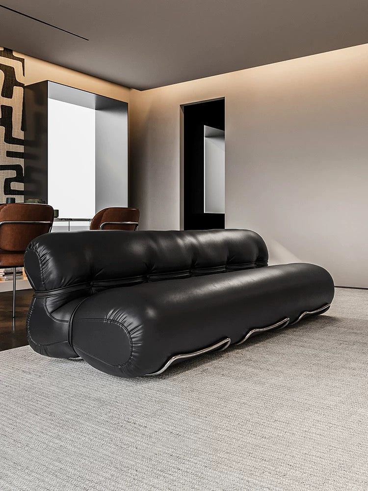 Luxurious black NAPA leather sofa   minimalist Italian style living room furniture