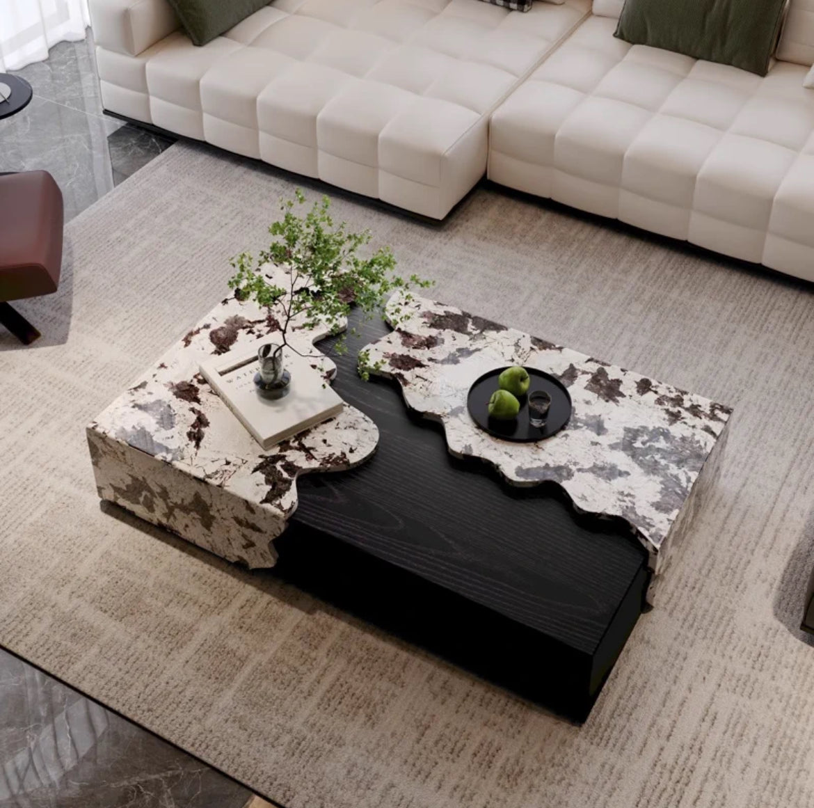 NEW 2024 trend natural marble wood coffee table luxurious living room furniture creative design