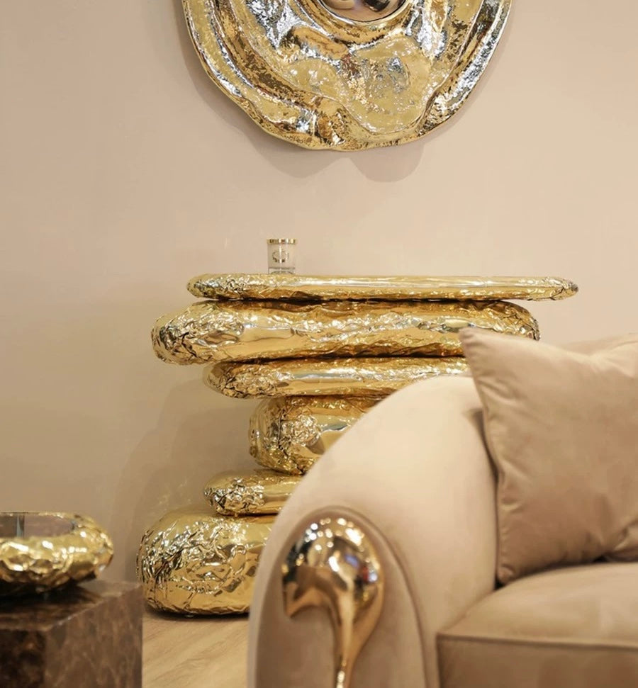 Irregular Shape Console Unique And Luxurious Design Brass Coated Artwork Furniture