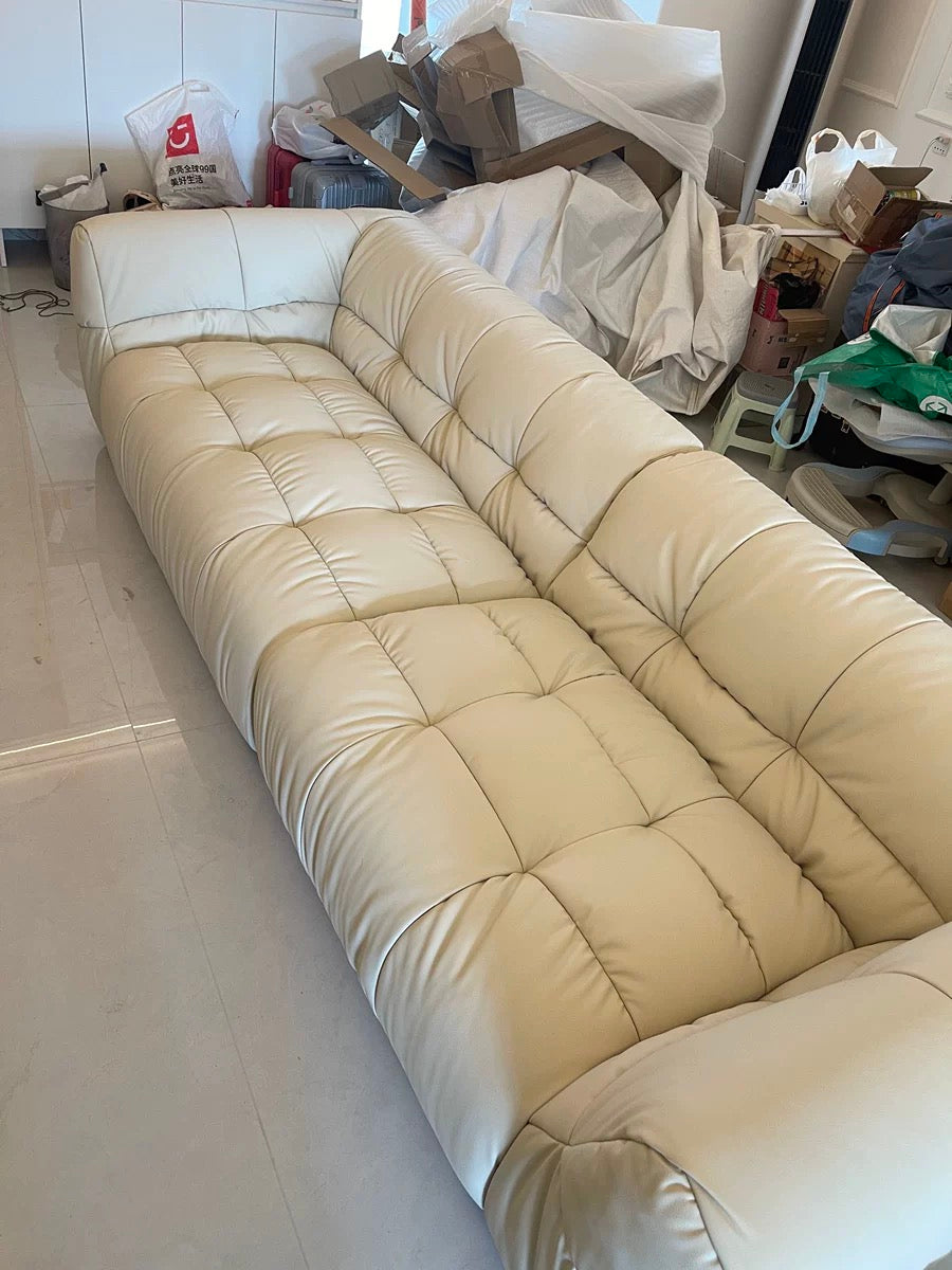 Super comfortable marshmallow sofa premium Italian grain leather luxury home