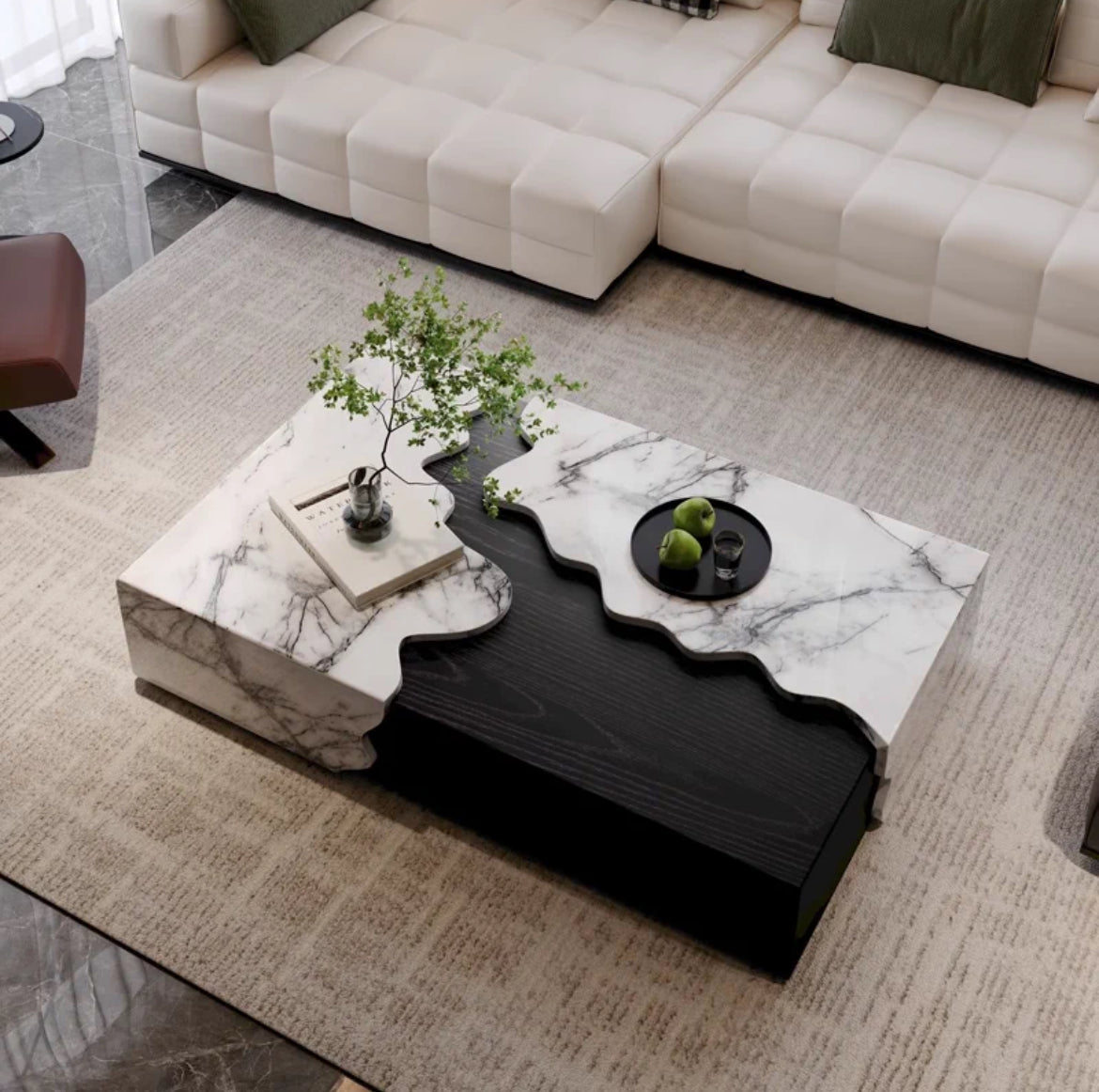 NEW 2024 trend natural marble wood coffee table luxurious living room furniture creative design