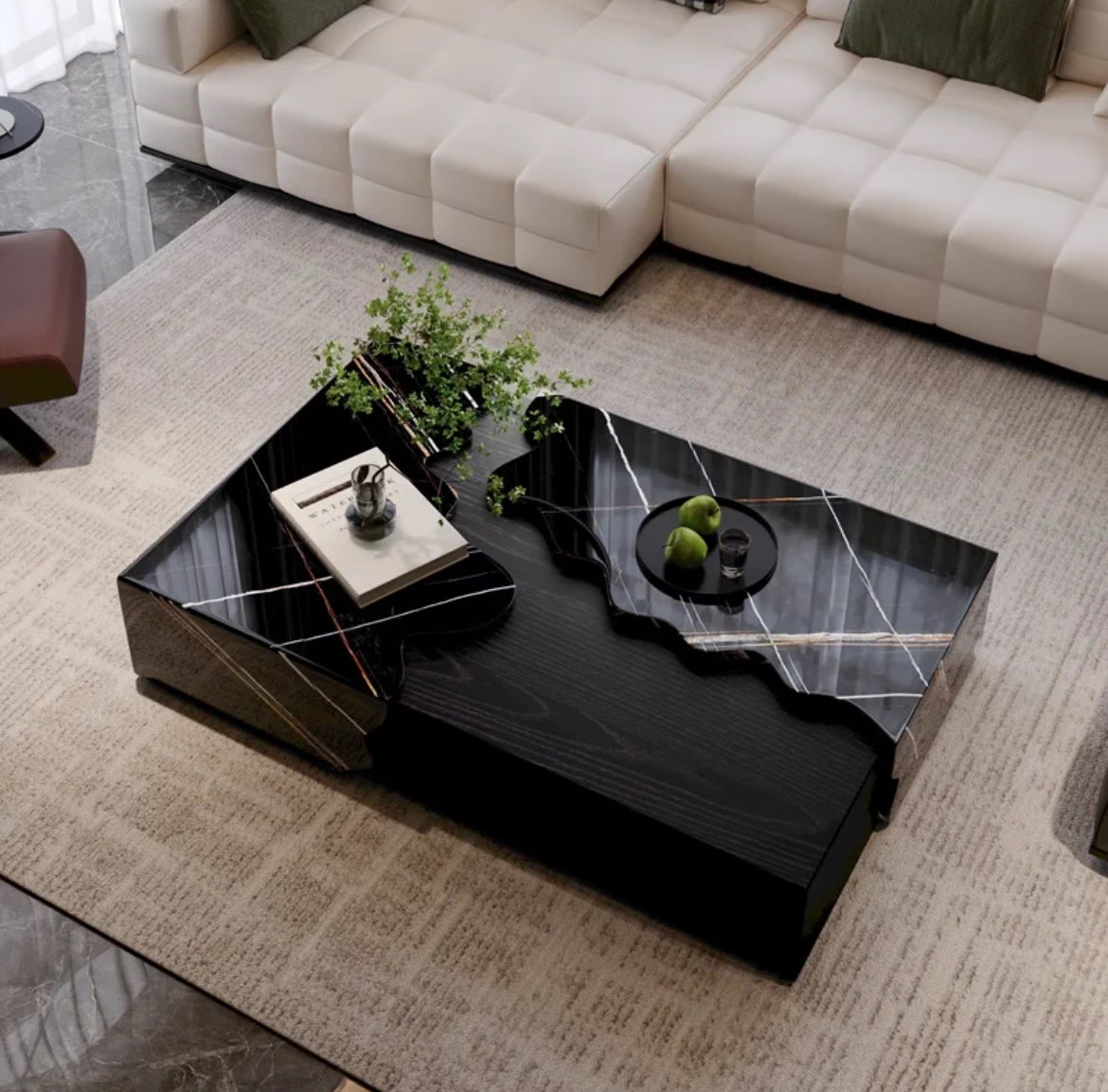 NEW 2024 trend natural marble wood coffee table luxurious living room furniture creative design