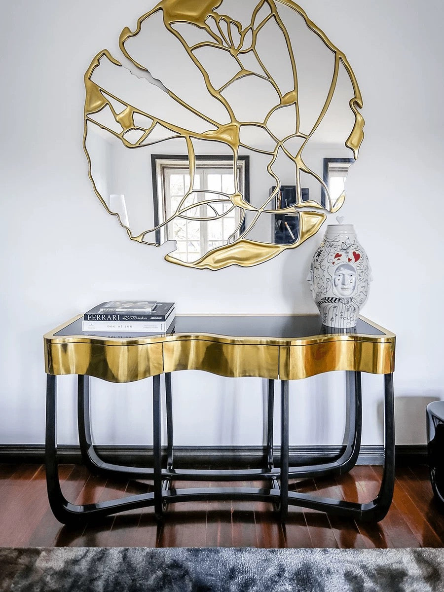 Classic Golden Stainless Steel Console Stylish Table Living Room Furniture Modern Design