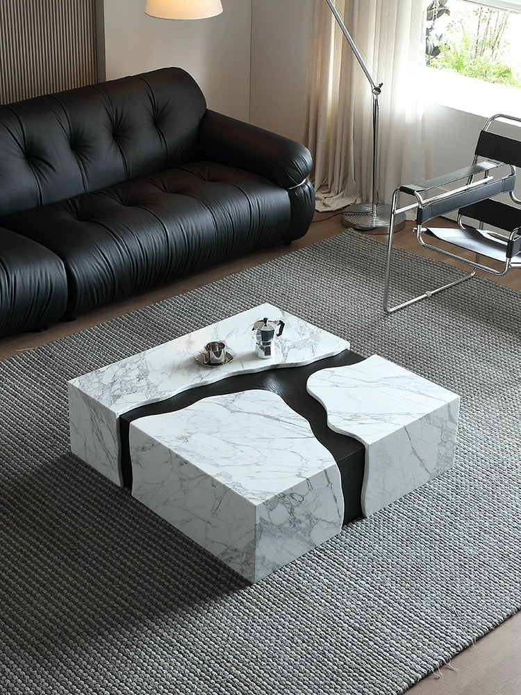 NEW 2024 trend natural marble wood coffee table luxurious living room furniture creative design