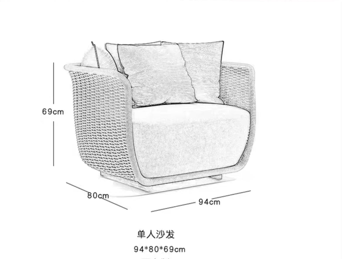 Luxurious Outdoor Furniture Wicker Sofa Rattan Chair Waterproof Furniture