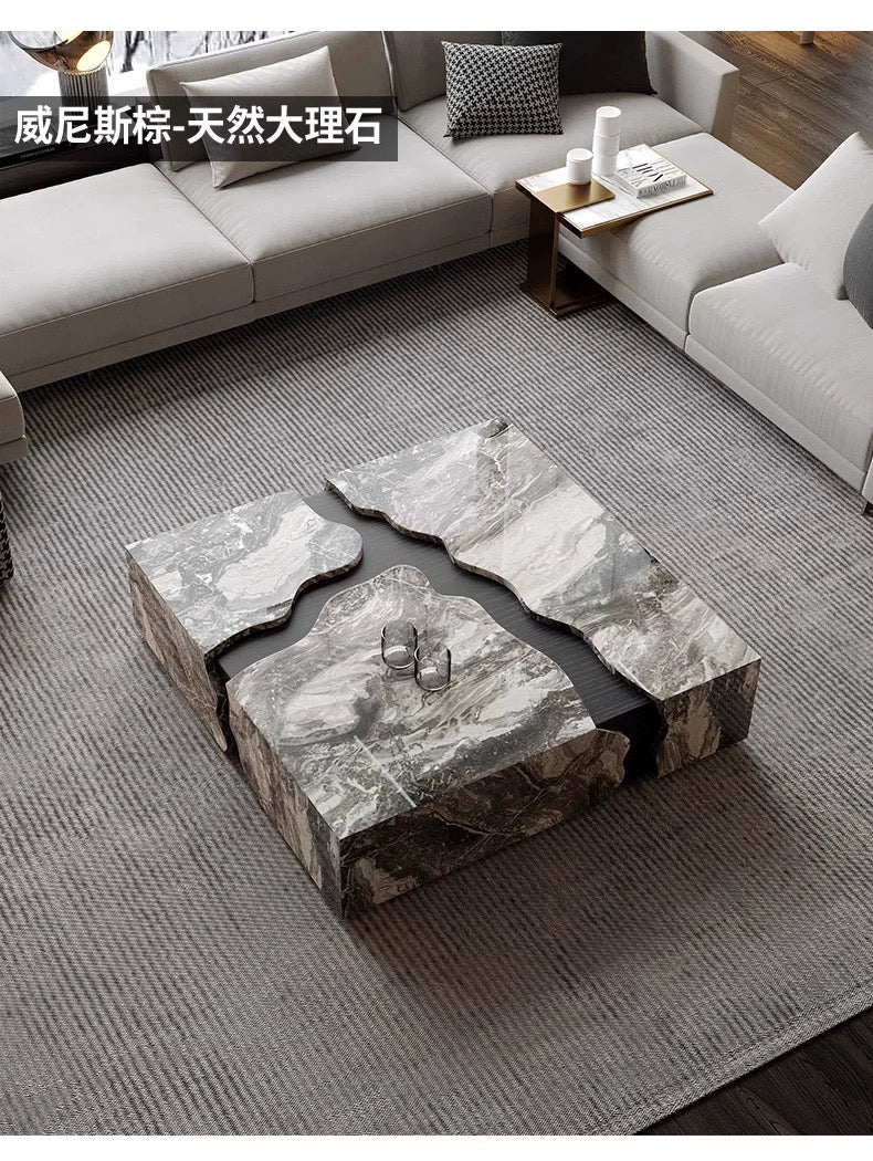 NEW 2024 trend natural marble wood coffee table luxurious living room furniture creative design