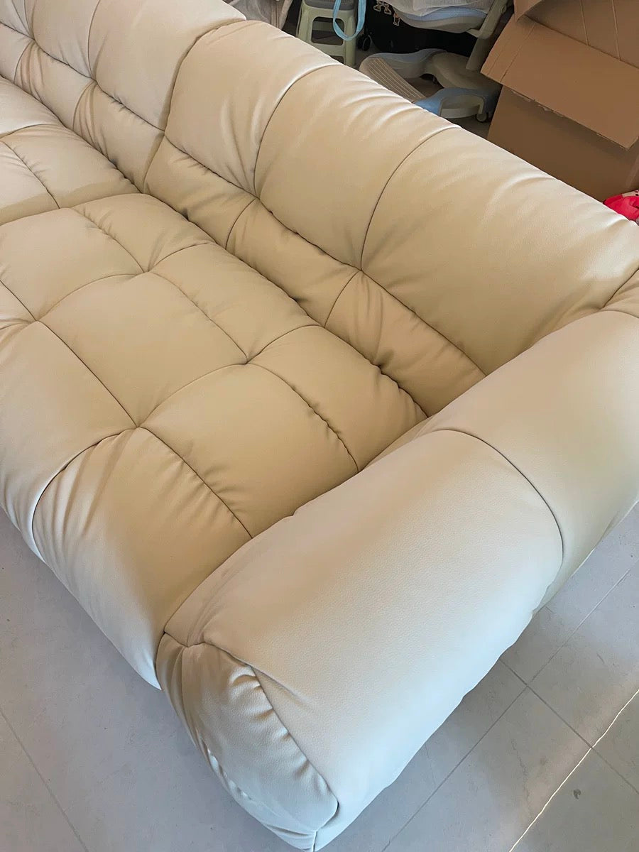 Super comfortable marshmallow sofa premium Italian grain leather luxury home