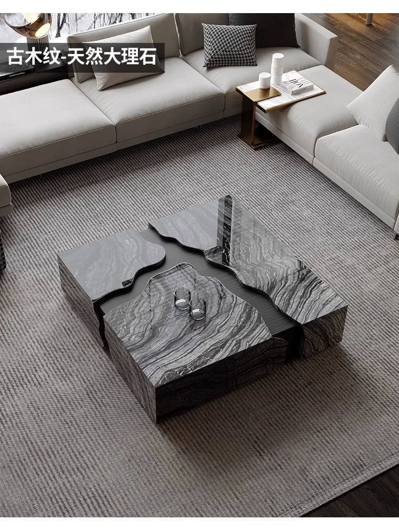 NEW 2024 trend natural marble wood coffee table luxurious living room furniture creative design