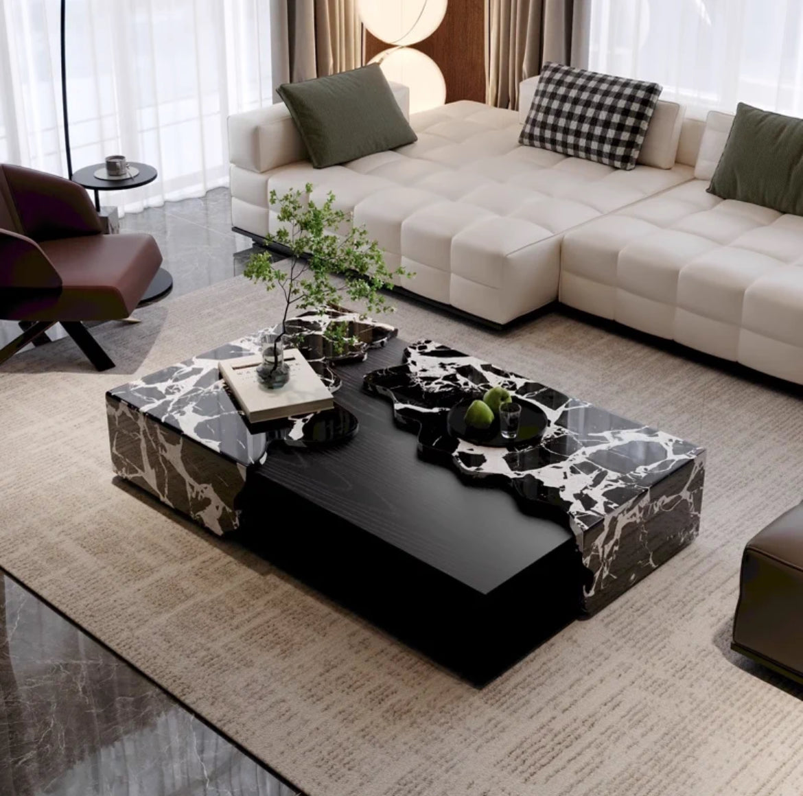 NEW 2024 trend natural marble wood coffee table luxurious living room furniture creative design