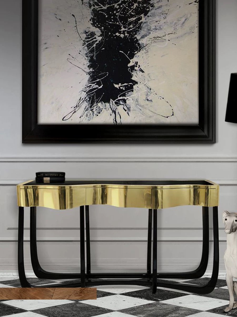 Classic Golden Stainless Steel Console Stylish Table Living Room Furniture Modern Design