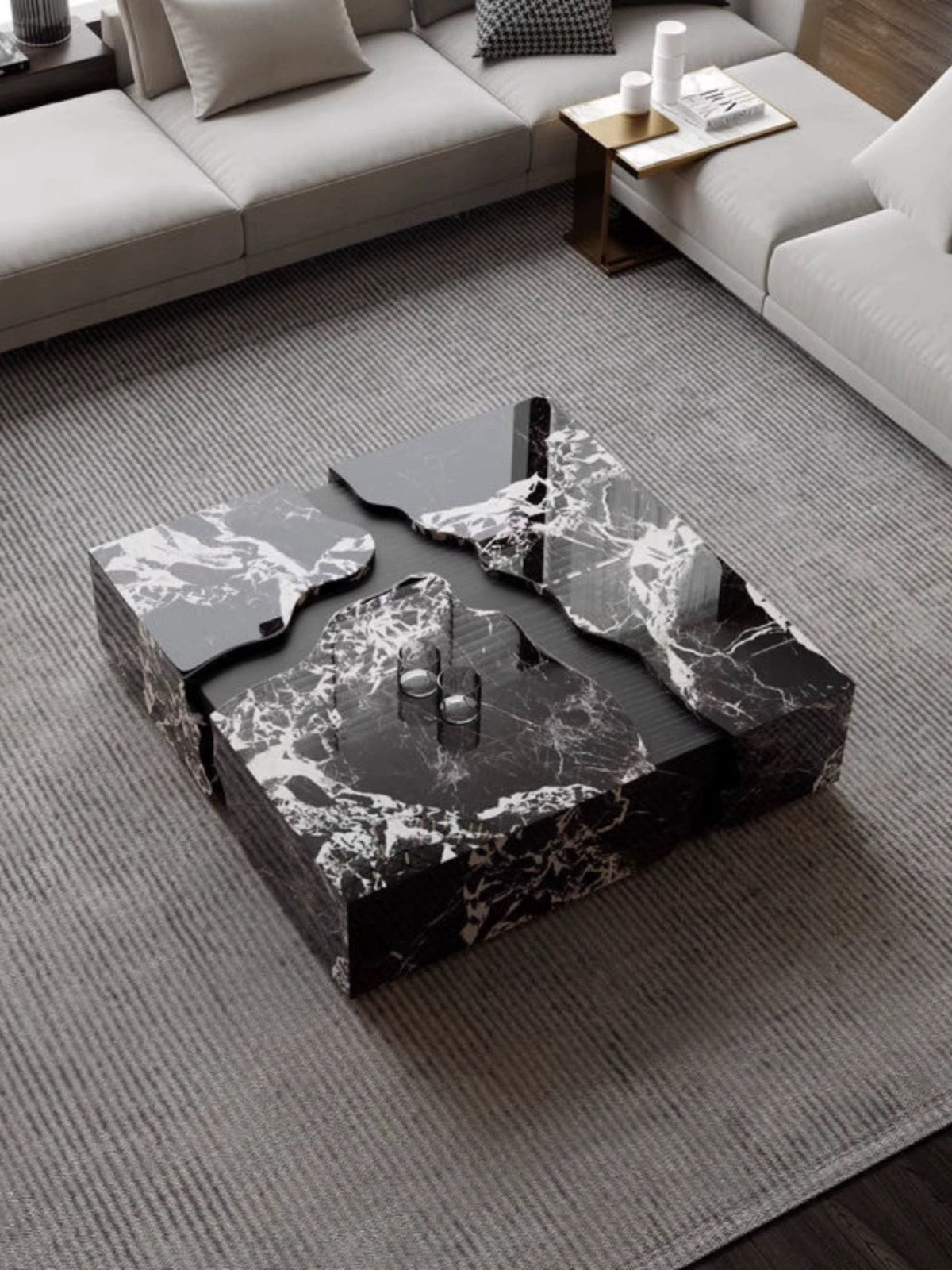 NEW 2024 trend natural marble wood coffee table luxurious living room furniture creative design