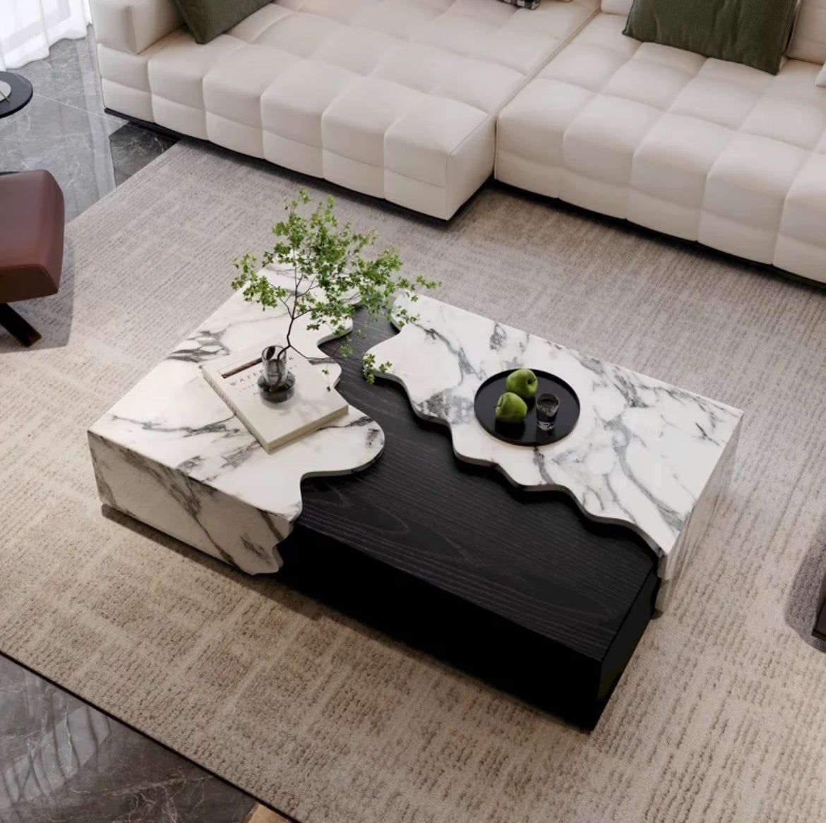 NEW 2024 trend natural marble wood coffee table luxurious living room furniture creative design