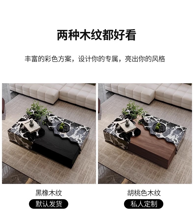 NEW 2024 trend natural marble wood coffee table luxurious living room furniture creative design