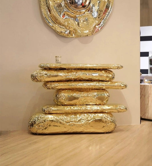 Irregular Shape Console Unique And Luxurious Design Brass Coated Artwork Furniture