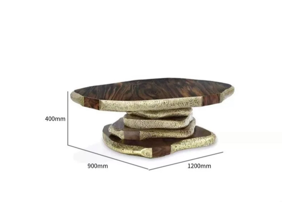 New Arrivals Stylish Irregular Solid Wood Stainless Steel Coffee Table