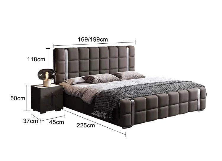 Genuine leather modern design bed minimalist style master bedroom double bed