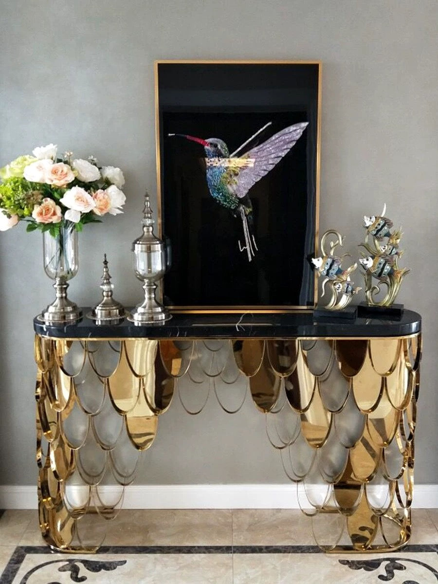 Elegant And Modern Marble Console Luxurious Golden Stainless Steel Side Table Villa Furniture