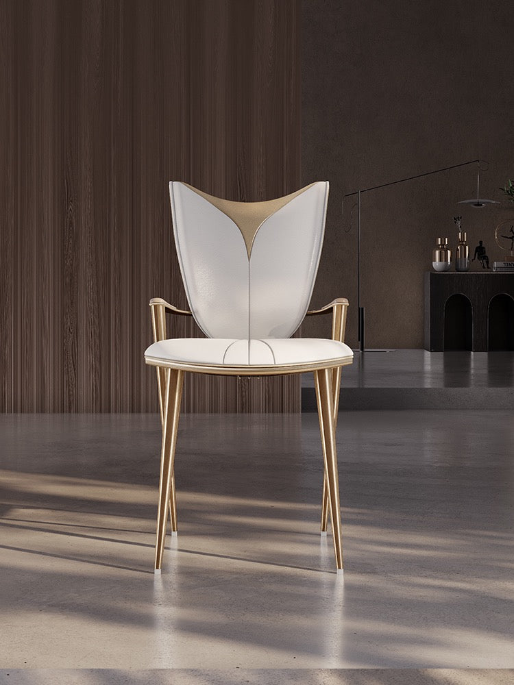 Elegant dining chair wood armrest golden stainless steel luxurious dining room