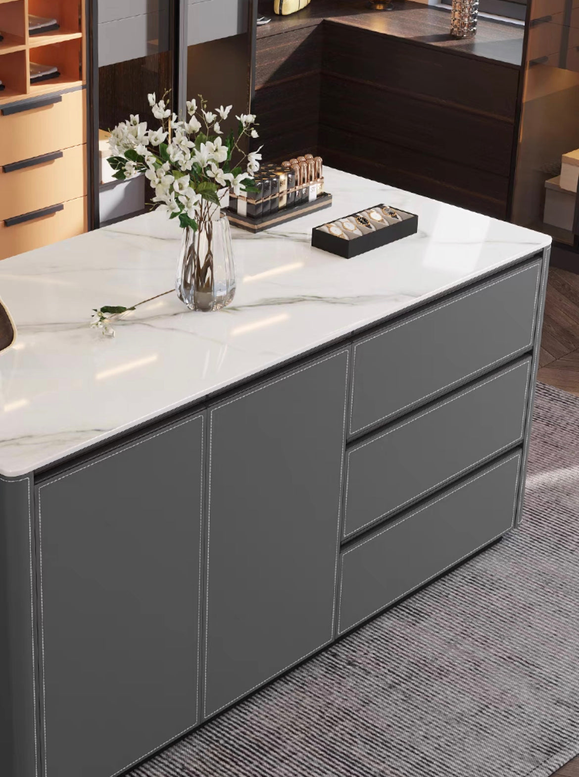 Light luxurious cloakroom island cabinet modern design jewels storage