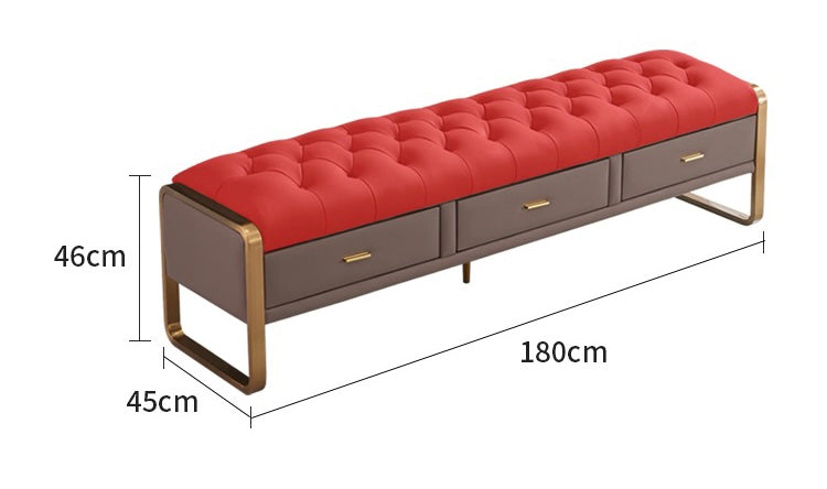 Classic buckle design leather bed stool golden with drawer modern bedroom