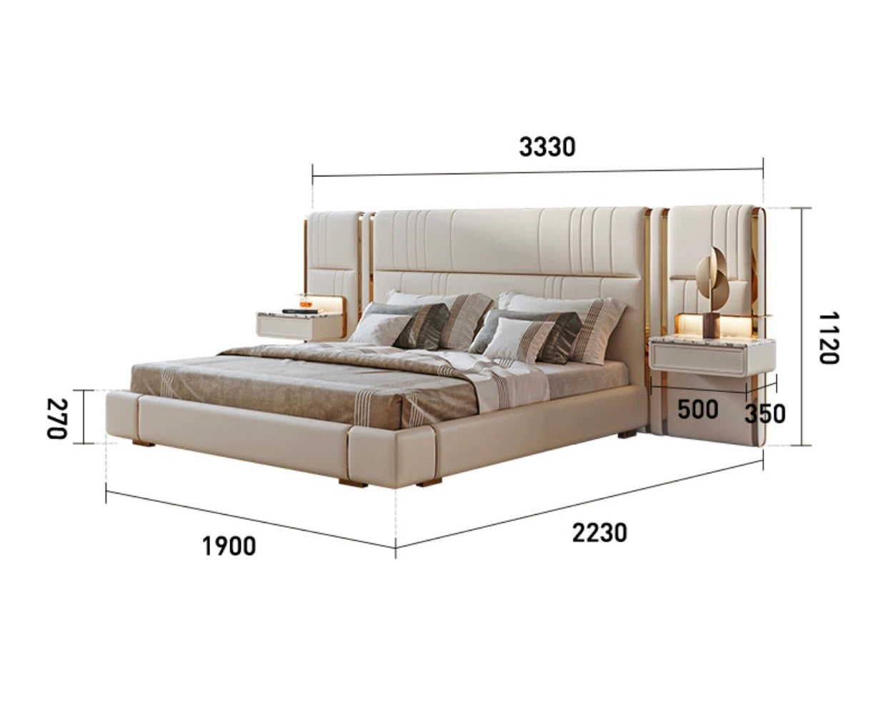 Luxurious mater room bed double bed wedding bed with nightstands