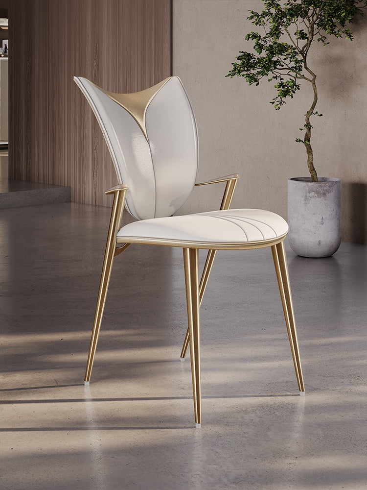 Elegant dining chair wood armrest golden stainless steel luxurious dining room