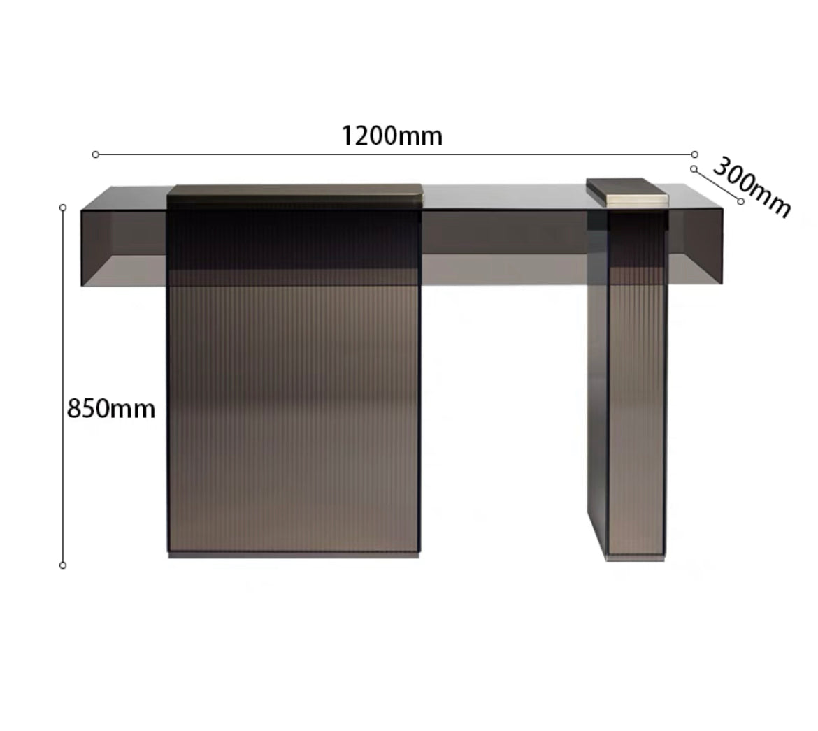 Black tempered glass console elegant side table hairline stainless steel