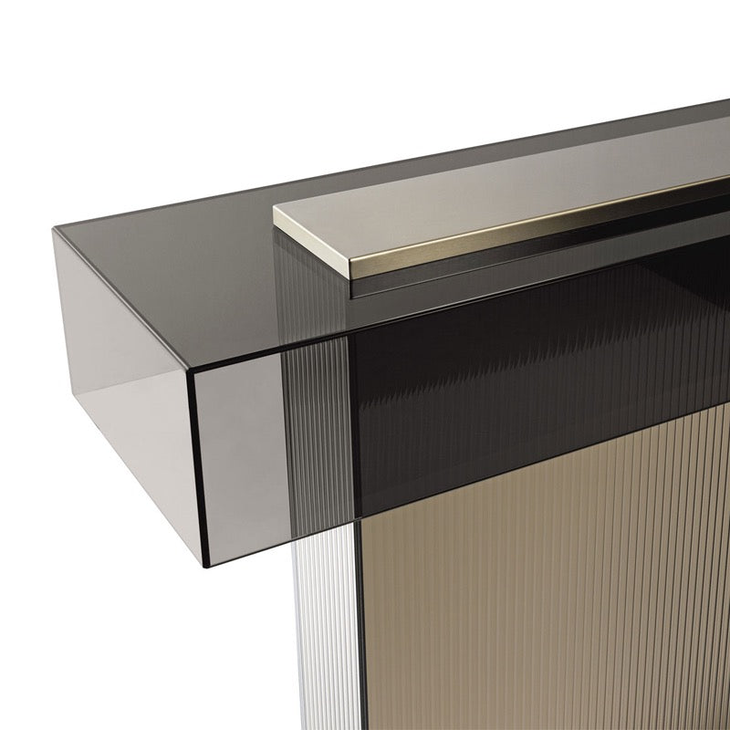 Black tempered glass console elegant side table hairline stainless steel