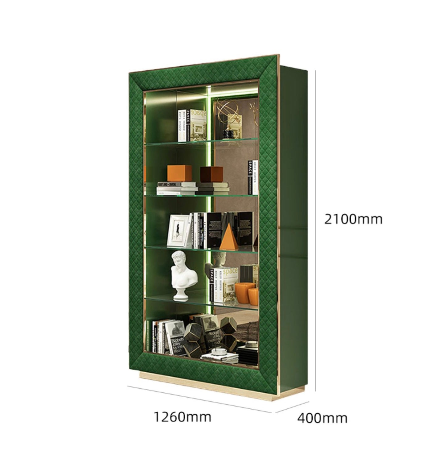 Postmodern Shelf Stylish Office Shelf Green Velvet Golden Stainless Steel Luxurious Home