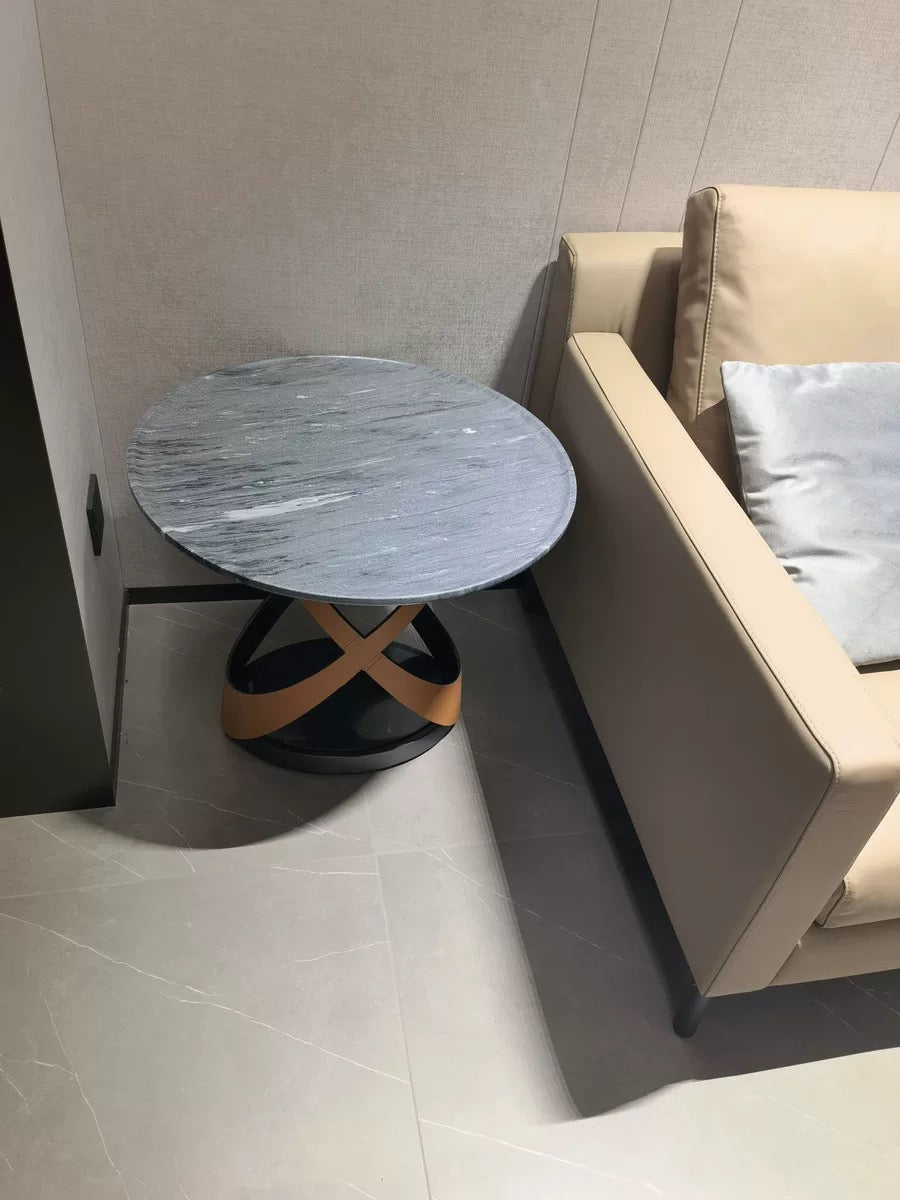 Italian style side table X shape luxurious marble leather coffee table