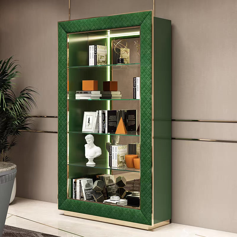 Postmodern Shelf Stylish Office Shelf Green Velvet Golden Stainless Steel Luxurious Home