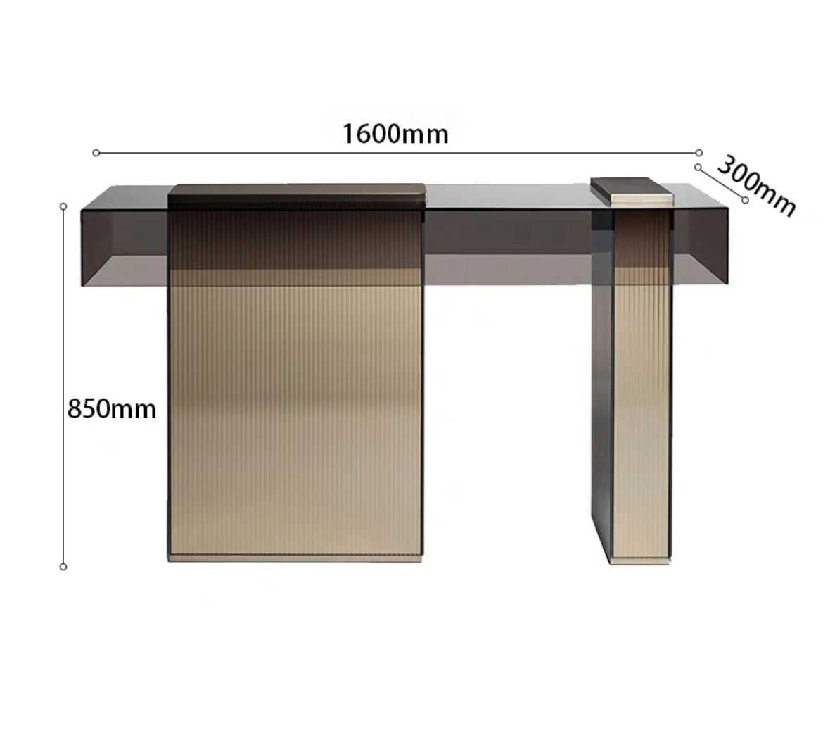 Black tempered glass console elegant side table hairline stainless steel