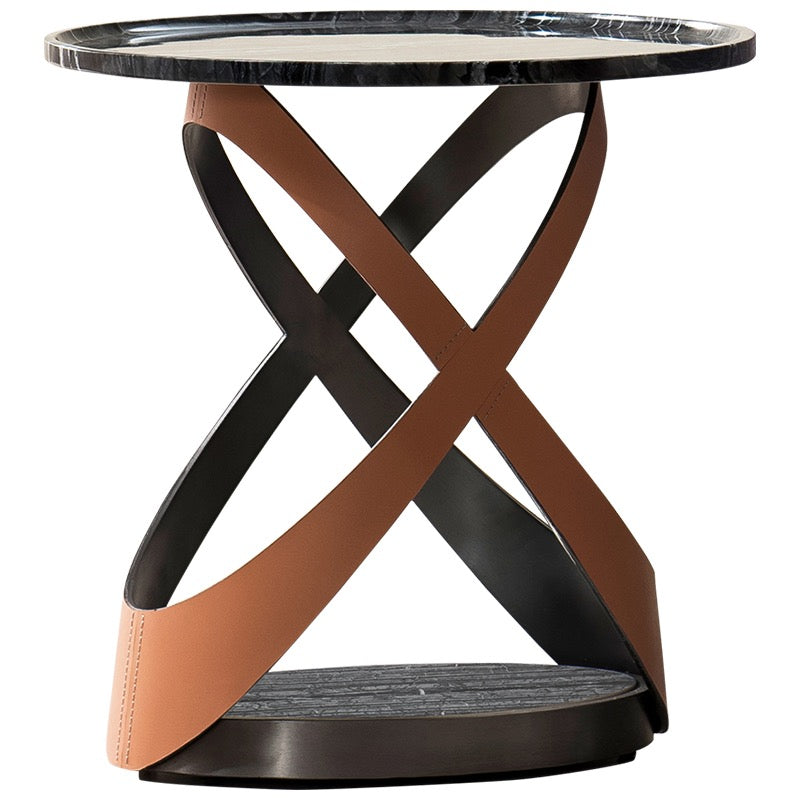 Italian style side table X shape luxurious marble leather coffee table
