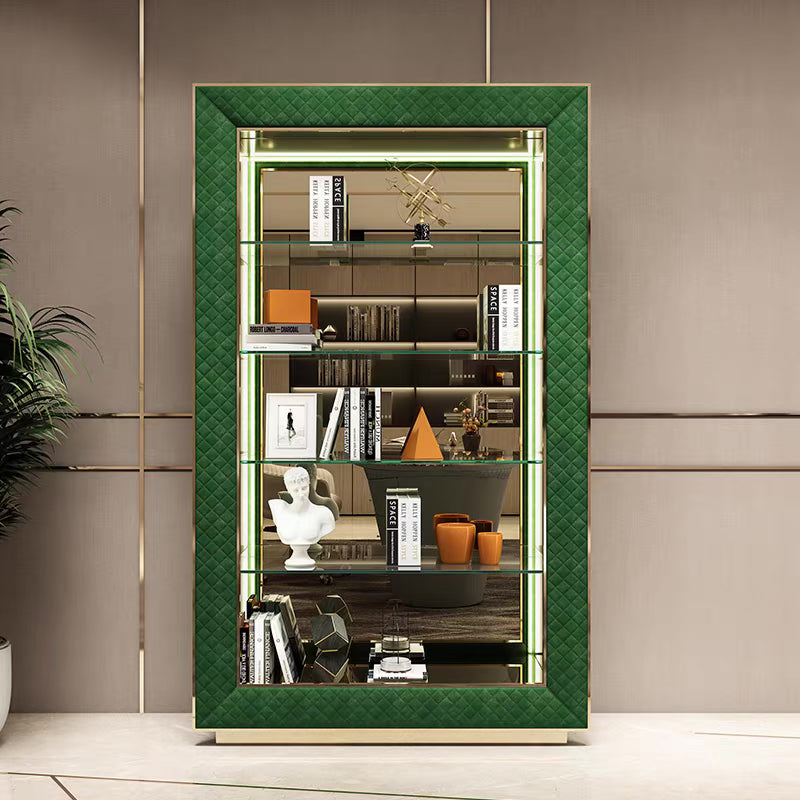 Postmodern Shelf Stylish Office Shelf Green Velvet Golden Stainless Steel Luxurious Home