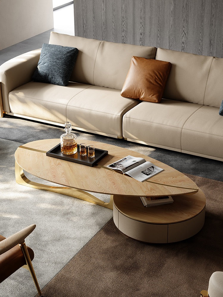 Leaf shape coffee table elegant home decoration ash walnut wood furniture